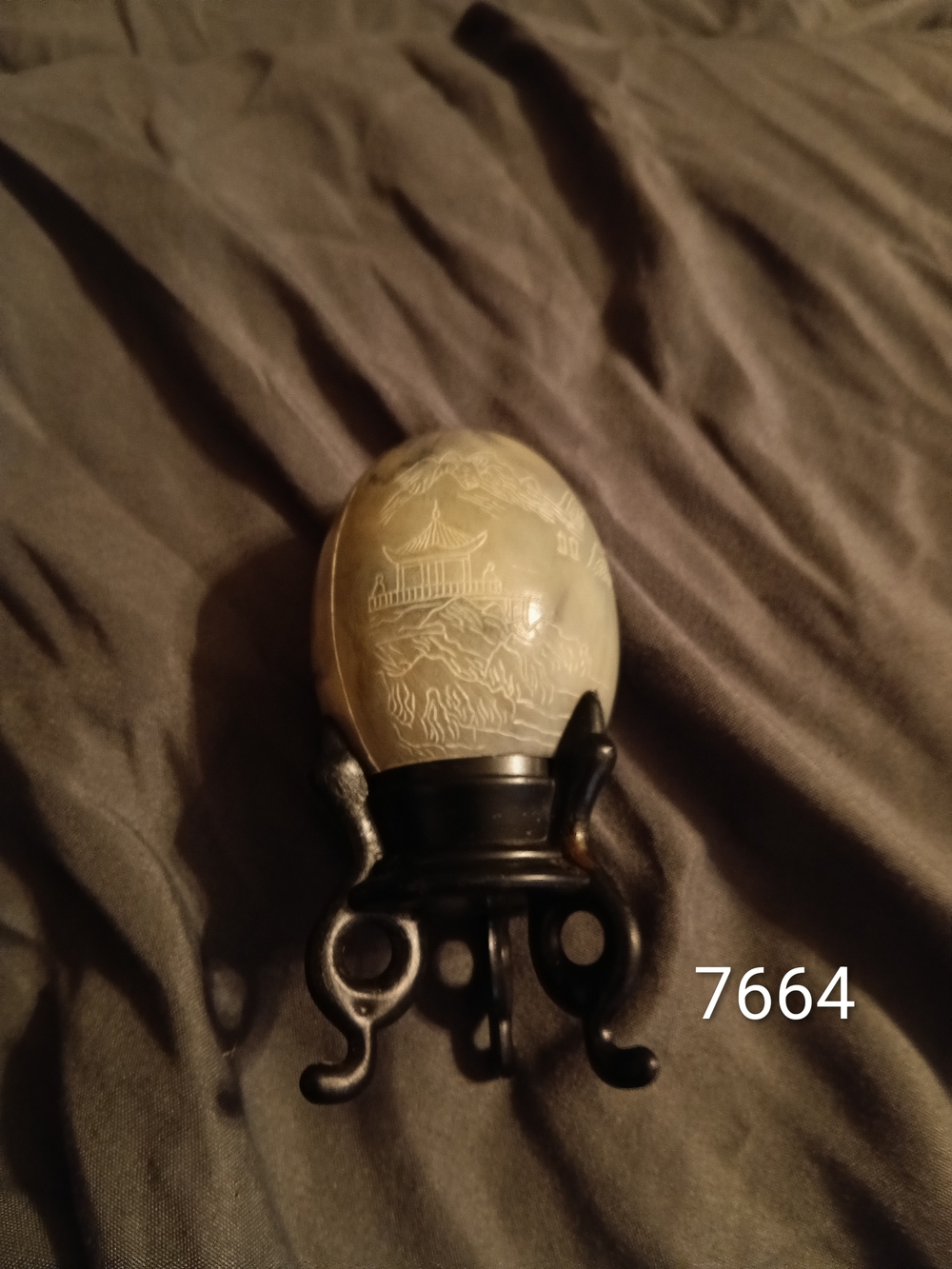Decorative Etched Egg Shaker on Black Stand